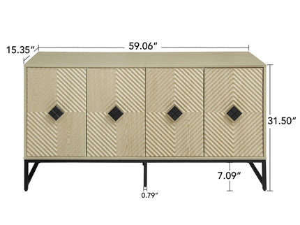 Carved 4 Door Sideboard With Storage, Adjustable Shelf
