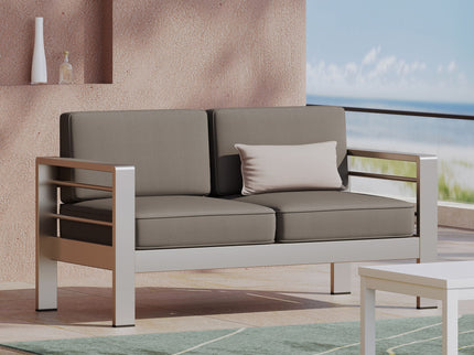 Outdoor Aluminum Loveseat With Cushion - Gray