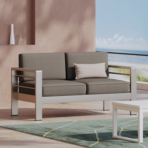 Outdoor Aluminum Loveseat With Cushion - Gray