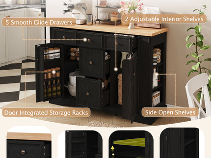 Sideboard Buffet Cabinet With 5 Drawers, 2 Cabinets, Adjustable Shelves