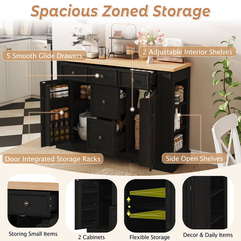 Sideboard Buffet Cabinet With 5 Drawers, 2 Cabinets, Adjustable Shelves