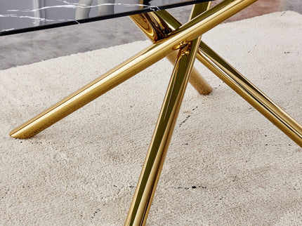 Luxurious Marble Patterned Dining Table With Metal Fork Legs