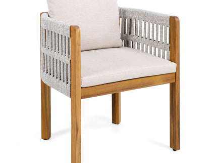 7 Piece Outdoor Dining Set With Table And Chairs - Beige / Teak / White