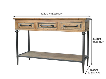 Accent Storage Console Table With Open Shelf And 3 Drawers For Living Room - Natural Wood / Brown