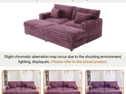 Oversized Double Chaise Lounge Sofa Bed With USB Ports And Cup Holders