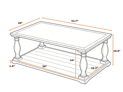 Farmhouse Rectangular Coffee Table With 2 Tiers