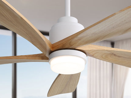 52" Smart Remote Control Ceiling Fan With Dimmable LED Light, 5 Blades, Reversible DC Motor - White