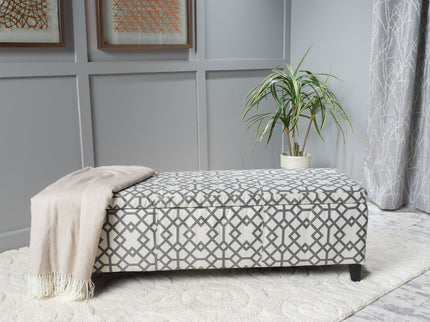 Quotient - Upholstered Storage Ottoman With Tapered Block Feet - Gray / White