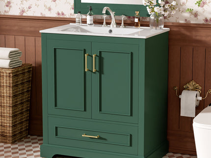 Bathroom Vanity With Sink, 1 Divided Drawer And 2 Soft Close Doors With Double Shelf