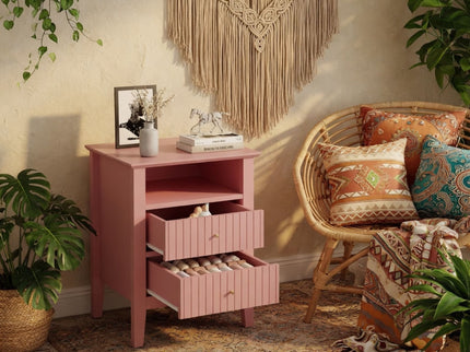 Fluted Nightstand With 2 Drawers