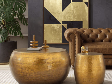 2 Piece Coffee And End Table Set, Oval Design - Gold