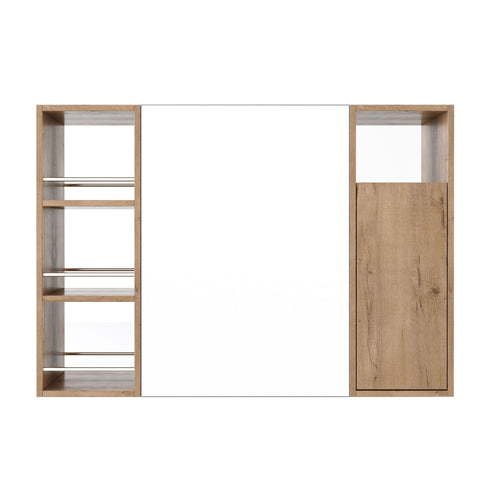 Wall Mounted Bathroom Mirror Cabinet, Adjustable Shelves Storage Cabinet - Imitative Oak