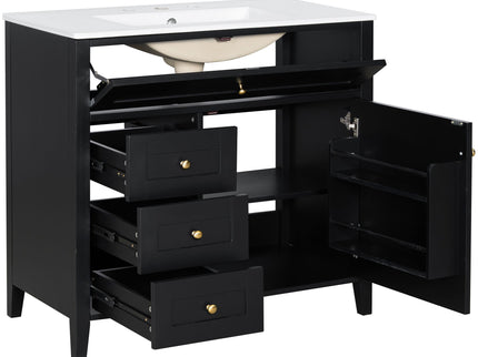 Bathroom Vanity With Sink, 3 Drawers & Cabinet With Adjustable Shelves