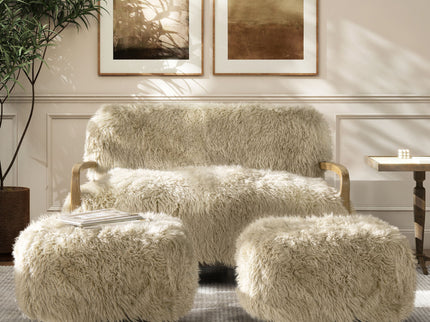Enchante - Sheepskin Accent Loveseat - Taupe / Natural