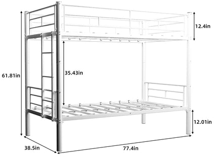 Metal Bunk Bed For Kids, Convertible Bedframe With Ladders & Guardrail