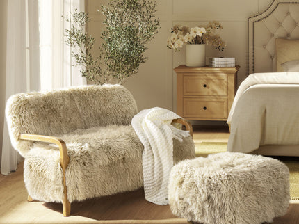 Enchante - New Zealand Sheepskin Rectangular Accent Ottoman - Taupe / Natural