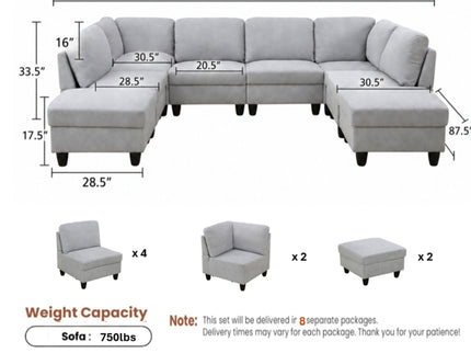 8 Piece Modular U - Shape Sectional Sofa