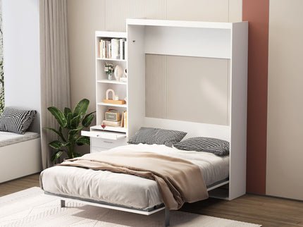 Morden Deisgn Vertical Murphy Bed With Shelf And Drawers For Bedroom Or Guestroom Wall Bed Space Saving Hidden Bed With New Style Gas Struts