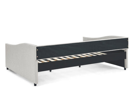 Upholstered Tufted Daybed With Drawers, Waved Arms