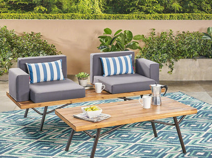 2 Piece Patio Set With Loveseat And Coffee Table - Natural / Dark Gray