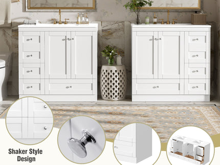 Shaker Free Standing Bathroom Vanity Cabinet & Sink, Soft Close Drawers, Soft Close Doors