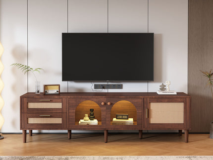 TV Stand With 3 Cabinets & 2 Drawers, LED Light Media Console For TVs Up To 80" - Dark Brown