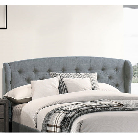 Queen Size Bed With Adjustable Button Tufted Headboard - Gray