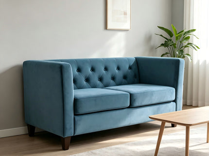 Button Tufted Loveseat, Upholstered 2 Seater With Square Arm For Living Room - Navy Blue