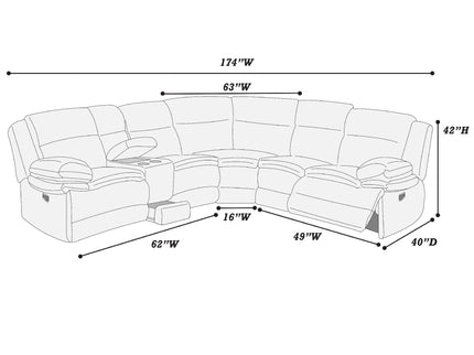 U-Shaped Sectional Sofa With Console Cup Holder, Storage Drawer, Manual Reclining
