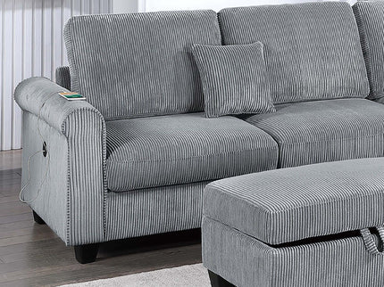 Contemporary Sectional Set With Right Arm Chaise, Left Arm Sofa With USB Port, Storage Ottoman
