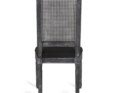 French Country Dining Chair With Rectangular Cane Backrest And Smooth Upholstered Seating