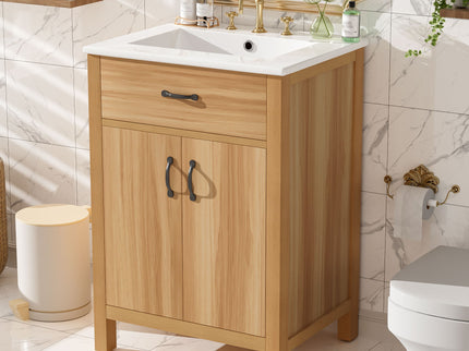 Bathroom Vanity With Flip Drawer, 2 Soft Close Doors, Adjustable Shelf And Ceramic Sink