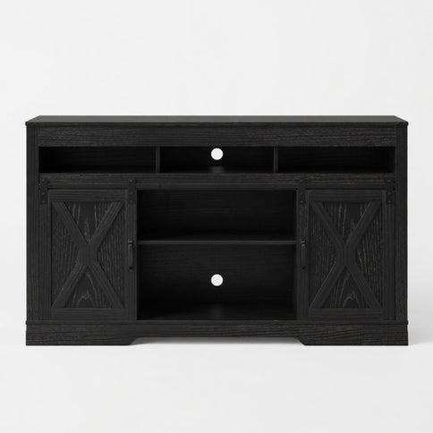 Farmhouse TV Stand With Sliding Barn Doors & Adjustable Storage