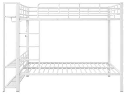Bunk Bed With Storage Shelves, Clothes Hooks, LED Light
