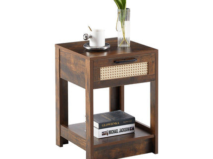15.75" Rattan End Table With Drawer, Modern Nightstand, Side Table For Living Room, Bedroom