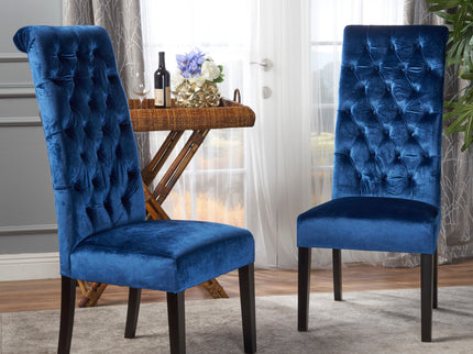 Elegant George Hi Back Dining Chair (Set of 2) With Tufted Velvet - Navy Blue