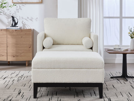 Farmhouse Upholstered Accent Chair With Ottoman, Reversible Lid Coffee Table