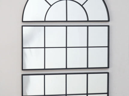 Large Arched Wall Mirror With 3 Separate Sections - Black