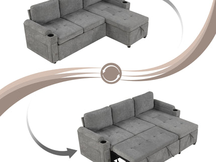 Convertible L Shaped Sofa Couch With Storage, Cup Holders, USB Ports