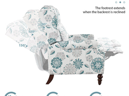 Push Back Recliner Chair Upholstered Recliner Armchair With Classic Wing Back And Solid Gourd-Shaped Legs