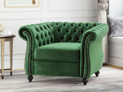 Nexuson - Upholstered Chesterfield Chair With Deep Tufted And Nailhead Trim