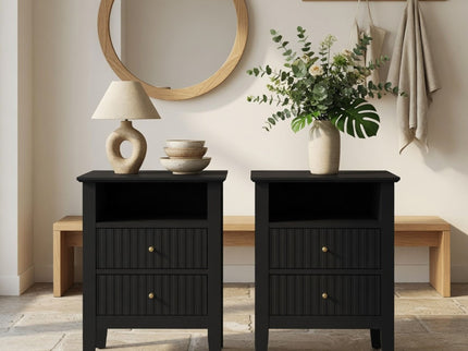 Fluted Nightstand With 2 Drawers