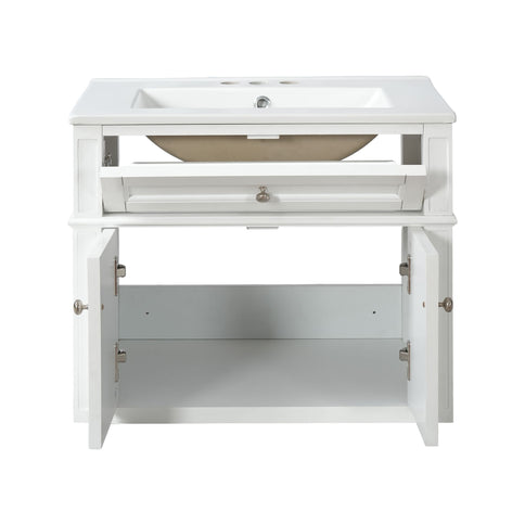 Wall Mounted Bathroom Vanity With Tip Out Drawer And Open Back Design