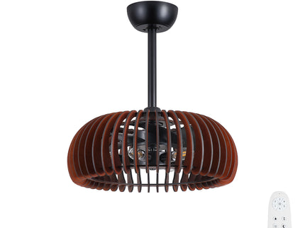 Pumpkin Ceiling Fan, Fandelier With 6 E12 Sockets, Reversible DC Motor, Adjustable Hanging, 6 Speeds Remote Control - Black