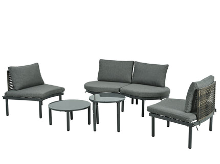 6 Piece Patio Set, Half Moon Outdoor Sectional Sofa With 2 High Low Coffee Tables, 4 Pillows & Cushions