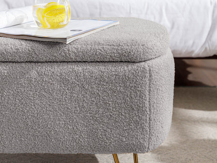 Storage Ottoman Bench For End Of Bed Legs, Modern Camel Faux Fur Entryway Bench Upholstered Padded With Storage For Living Room Bedroom
