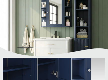 Bathroom Wall Storage Cabinet With Mirror And Adjustable Shelf, 6 Open Shelves