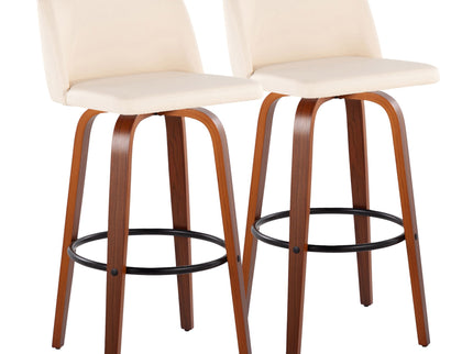 Toriano - Mid Century Modern Fixed Height Barstool Swivel And Round Footrest (Set of 2)