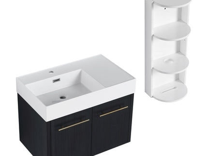 Modern Wall Mounted Bathroom Vanity With Resin Sink And Storage Rack
