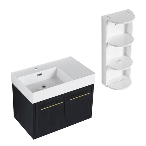 Modern Wall Mounted Bathroom Vanity With Resin Sink And Storage Rack